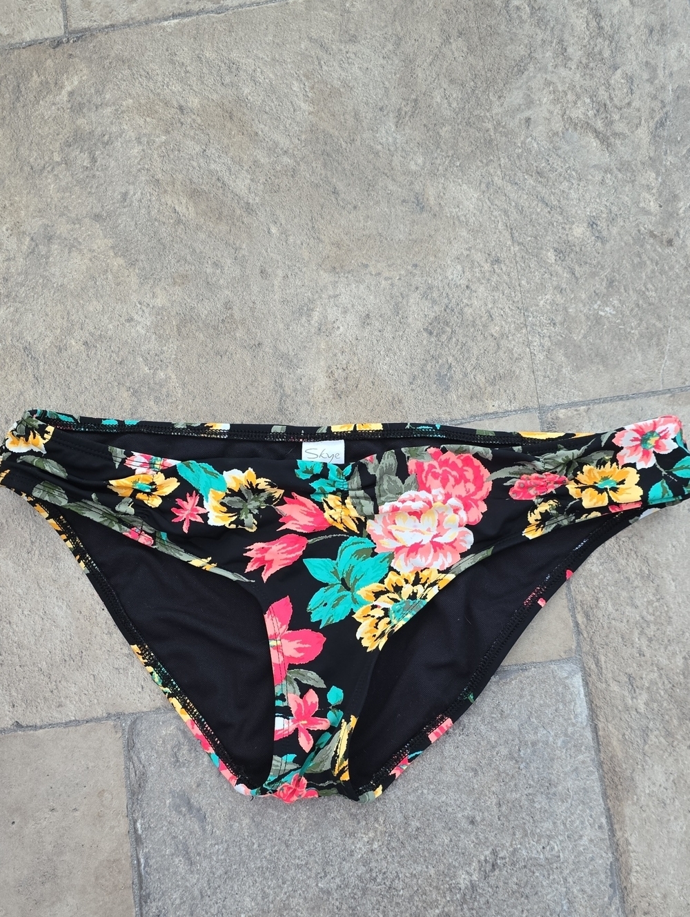 Sky Floral Bikini Bottoms - Black with Pink, Teal & Yellow Flowers